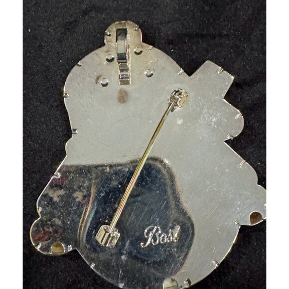 Vintage BEST Christmas Snowman Brooch Gold Silver Tone 2x3" Holiday Pin  CP129 - Picture 3 of 3